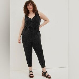 LoveSick Sleeveless Hooded Jumpsuit - Super Soft Wash Black